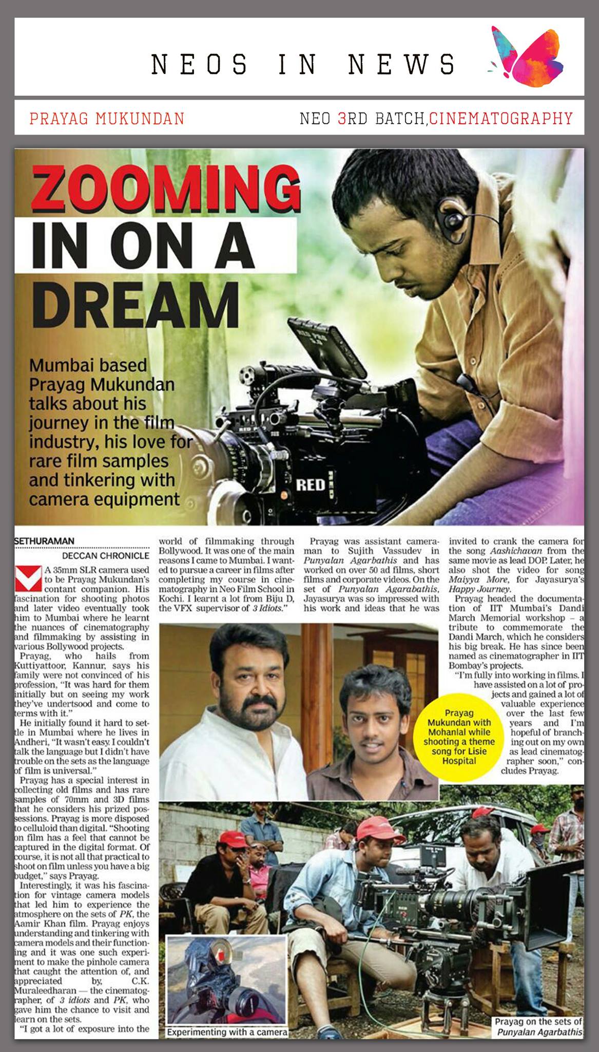 News came in MEDIA about our NEOS Cinematographer Prayag Mukundan.