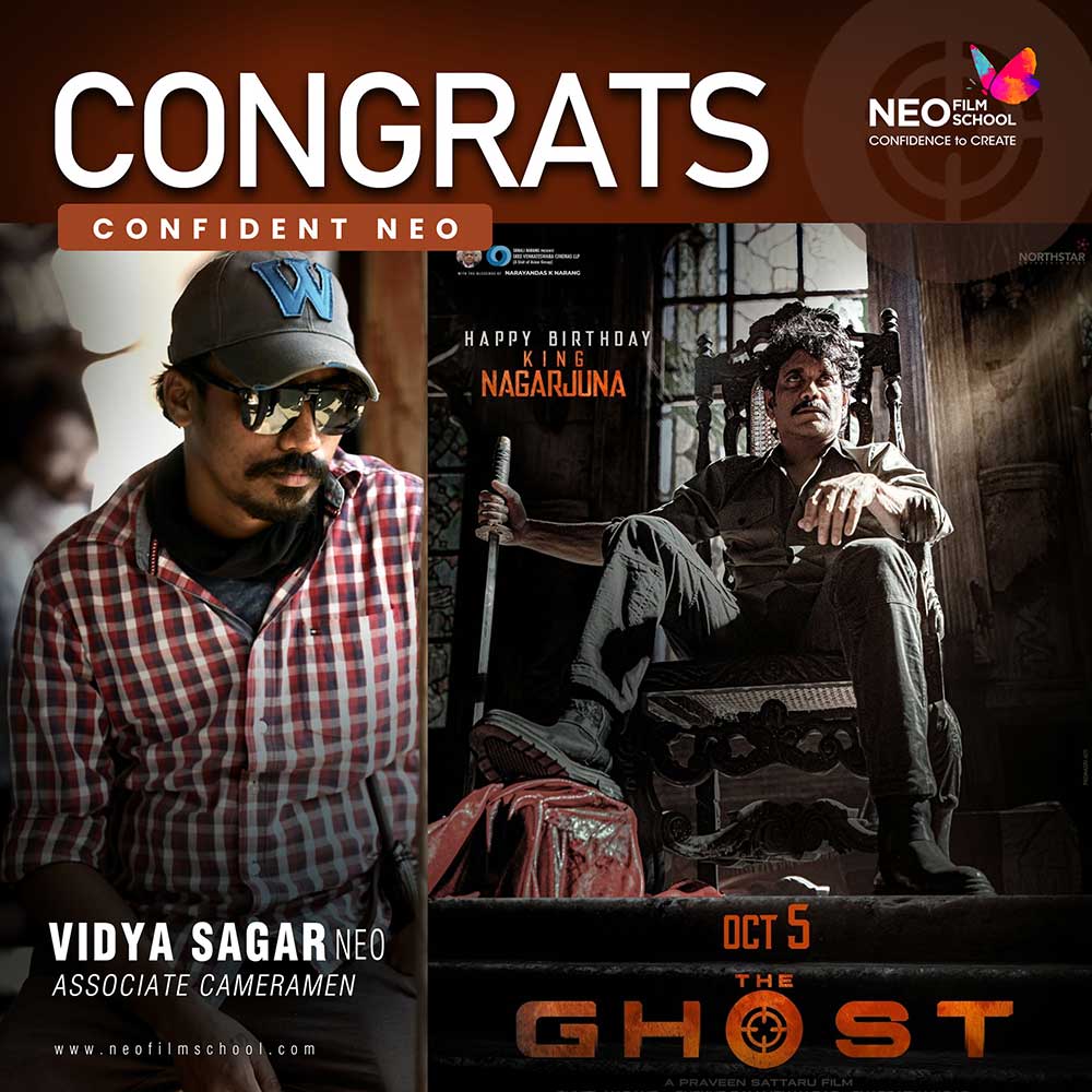 Our NEOS Vidya Sagr from Hyderabad was the Associate Cameraman of the Telugu movie The Ghost.